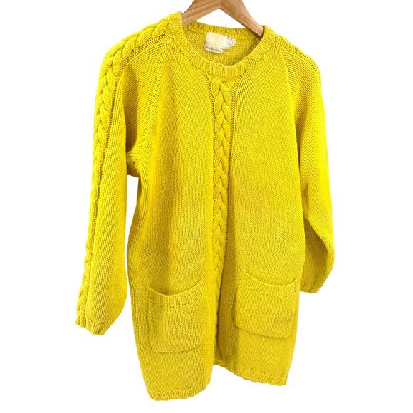 Barneys New York Sweaters - Vintage 80s BASCO by Barneys Neon Yellow 100% Cotton Cable Knit Pullover Sweater